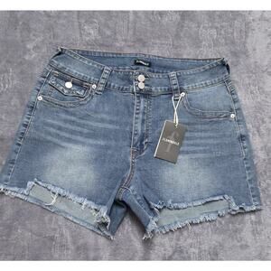 Flamingals Women’s Denim Shorts 2XL Blue Raw Hem Stretch NWT